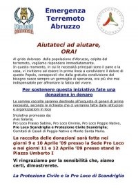 Emergenza terremoto. Aiutateci ad aiutare, ora! Pro Loco di Scandriglia