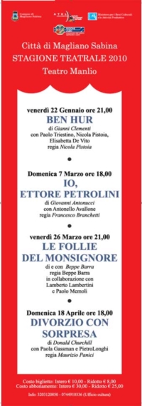 MAGLIANO SABINA stagione teatrale 2010 al Teatro Manlio MAGLIANO SABINA stagione teatrale 2010 al Teatro Manlio