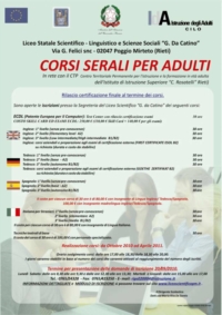 CORSI SERALI PER ADULTI al Liceo Statale Scientifico - Linguistico e Scienze Sociali "G. Da Catino" CORSI SERALI PER ADULTI al Liceo Statale Scientifico - Linguistico e Scienze Sociali "G. Da Catino"