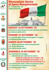 Rievocazione Storica di Epoca Risorgimentale 16-19 SETTEMBRE 2010 - POGGIO MIRTETO Rievocazione Storica di Epoca Risorgimentale 16-19 SETTEMBRE 2010 - POGGIO MIRTETO