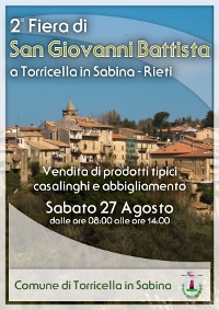 Torricella in Sabina sabato 27 Agosto 2° Fiera di San Giovanni Battista Torricella in Sabina sabato 27 Agosto 2° Fiera di San Giovanni Battista