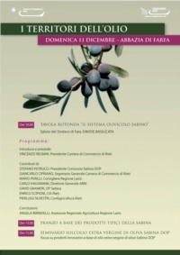I TERRITORI DELL’OLIO DOMENICA 11 DICEMBRE – ABBAZIA DI FARFA I TERRITORI DELL’OLIO DOMENICA 11 DICEMBRE – ABBAZIA DI FARFA
