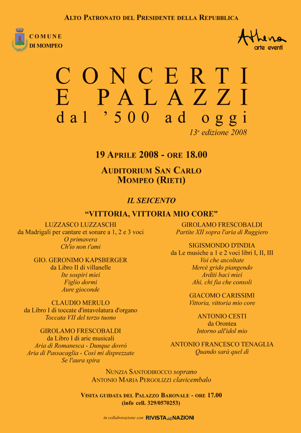 Stagione culturale del Comune di Mompeo - Sabato 19 arile 2008 "Concerti e palazzi dal '500 ad oggi"