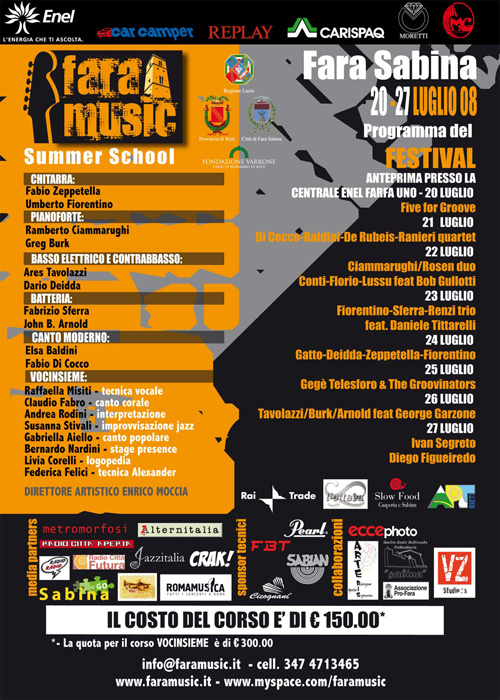 Il programma dei concerti di Fara Music. Fara in Sabina 21/27 luglio 2008