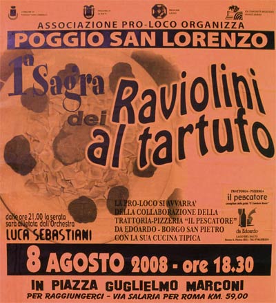 Sagra dei Raviolini al tartufo 8 agosto a Poggio San Lorenzo (Rieti)