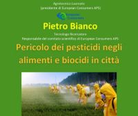 Locandina: Pericolo dei pesticidi negli alimenti e biocidi in città